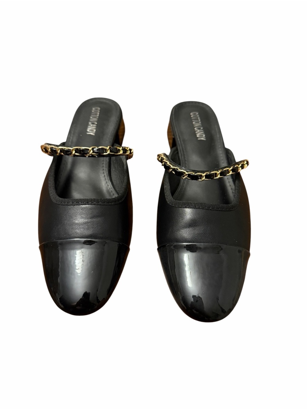 Qupid Black Chain-Accent Slip-On Mules